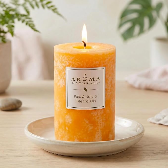 Aroma Naturals Lavender & Tangerine Essential Oil Scented Pillar Candle, Relaxing, 2.5 inch x 4 inch