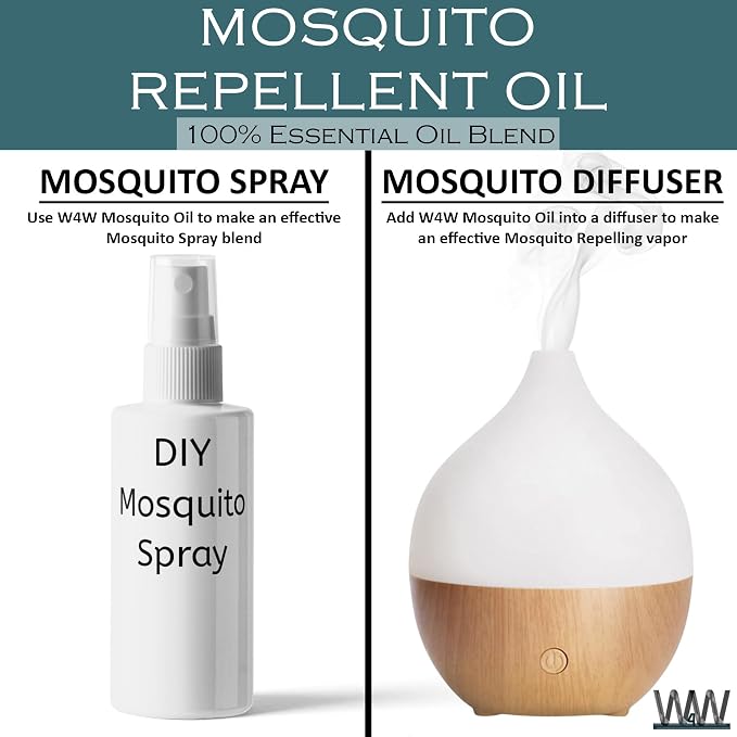 W4W Mosquito Oil - 100% Essential Oil Blend - 4 Oz - Mosquitoes, Gnats & Other Flying Insects - for use with Diffusers, Sprays, Lotions, & Soaps - 4 Ounce Dropper Bottle