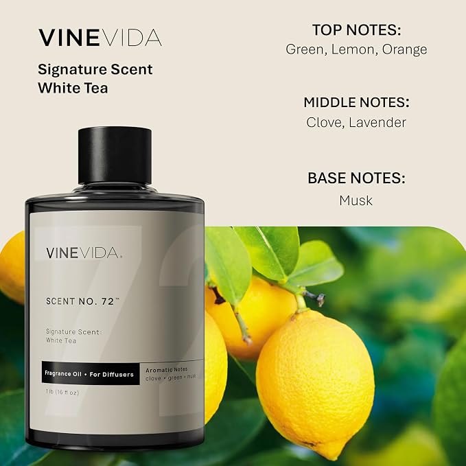 VINEVIDA White Tea Fragrance Oil for Cold Air Diffusers - 16 Fl Oz - Essential Oils for Diffuser Oil Refill & Air Freshener Room Spray