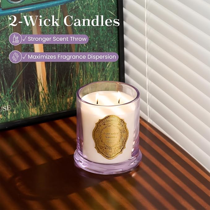 M&SENSE Lavender Vanilla Candles for Home Scented, 2 Wick 12.7oz Soy Wax Candles Non Toxic,70 Hours Long Burning,Non Toxic Candles Gift for Stress Relief, Meditation, Yoga
