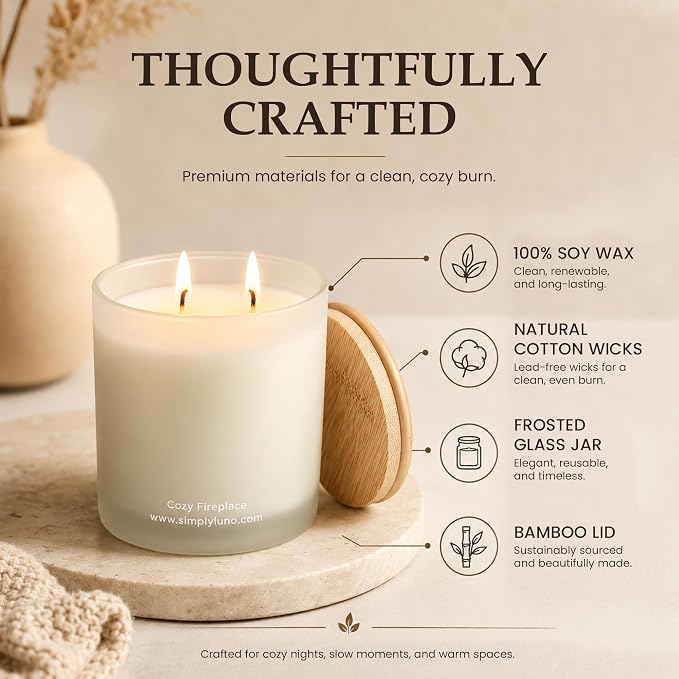 Cozy Fireplace | Tobacco & Wood Scented Candle | 14oz Soy Wax Large Candle | 50+ Hour Long Lasting Candle | Fall and Winter Home Scent| Luxury Jar Candle | Luxury Gift Box for Men