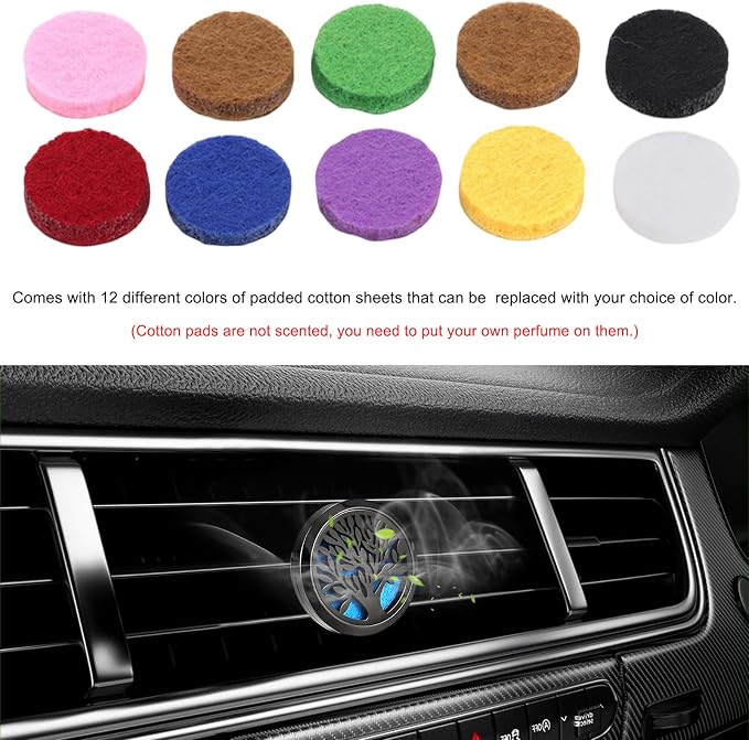 KVAEY 2PCS 30mm Car Diffuser Vent Clips, Tree of Life Aromatherapy Essential Oil Diffuser Locket with 12 Felt Pads, Stainless Steel Car Diffuser Locket Air Freshener (Style 5)