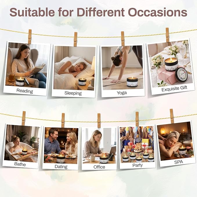 TTRWIN Relaxing Scented Candles Gift Set - 6 Natural Soy Wax Candles for Cosy Home, Aromatherapy Soy Candles in Jars, Stress Relief and Gifts, Christmas, Birthday, Spa Scents for Women, Men