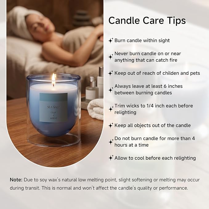 Aromatherapy Candle Gifts for Women Men Friends, Ocean Scented Blue Jar Soy Wax Non-Toxic Candles for Home, Living Room, Bedroom, Relaxation,10.5oz/50H, Medium Jar