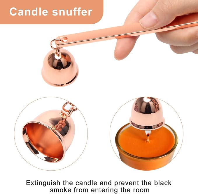 Luxiv 3 in 1 Candle Snuffer Set, 3P Candle Accessory Set with Candle Wick Trimmer, Candle Snuffer and Candles Wick Dipper Candle Cutter Kit for Candle Lovers with Gift Package (Rose Gold)