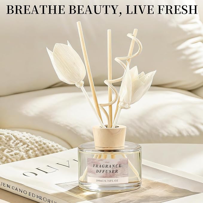 6.7 fl oz Reed Diffuser Set, Blooming Hills with Blush Petals Scent, Essential Oil Diffuser with Reed Sticks, Air Freshener for Home Fragrance, Bathroom Decor, Bedroom, Office Shelf Décor