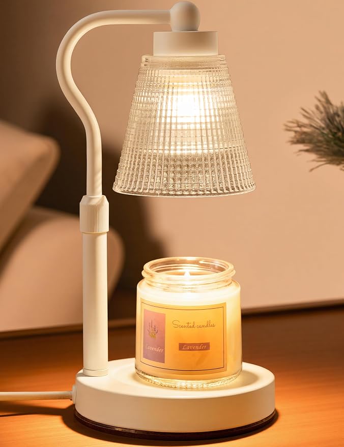 Candle Warmer Lamp for Jar Candles, Height Adjustable & Dimmable with 2/4/8H Timer, 2*50W Halogen Wax Melter Warmer for Home Office Décor, Flameless & Smokeless, Gift for Women Mom,White-Clear/1 Pack