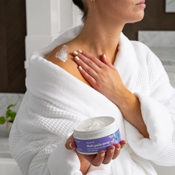 ASUTRA Melt Pain Away Magnesium Cream for Pain Relief for Feet and Body, Warming Capsaicin Cream Formula for Leg Cramps, Post-Workout Muscle Soreness (Lavender, 7 oz)
