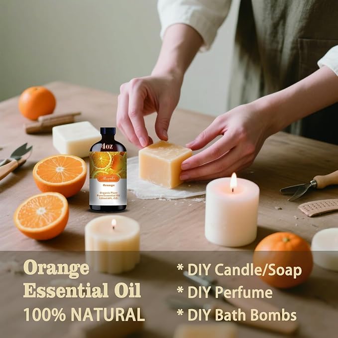 Orange Essential Oil, Orange Oil for Cleaning, Diffuser, Humidifier, DIY Soap, Candle, Energy, Home, Gift Ready,Orange Fragrance Oil - MLYNKL Essential Oils (4.33 fl oz / 130ml)