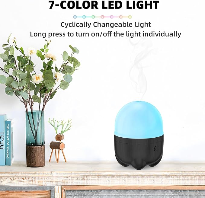 SEEDSEEL 150ML Cordless Essential Oil Diffuser, Rechargeable Battery Powered with 7-Hour Runtime,7-Color LED Lights Portable Aromatherapy Diffuser for Bathroom,Bedroom, Office, Outdoor