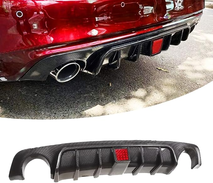 Rear Diffuser W/LED Brake Light Fit for Infiniti Q50 2018-2024 3.0t/ Luxe/RED Sport 400/ Sensory,Rear Bumper Lower Lip Splitter Spoiler Body Kit Trim Exterior Accessories(Carbon Fiber Style)