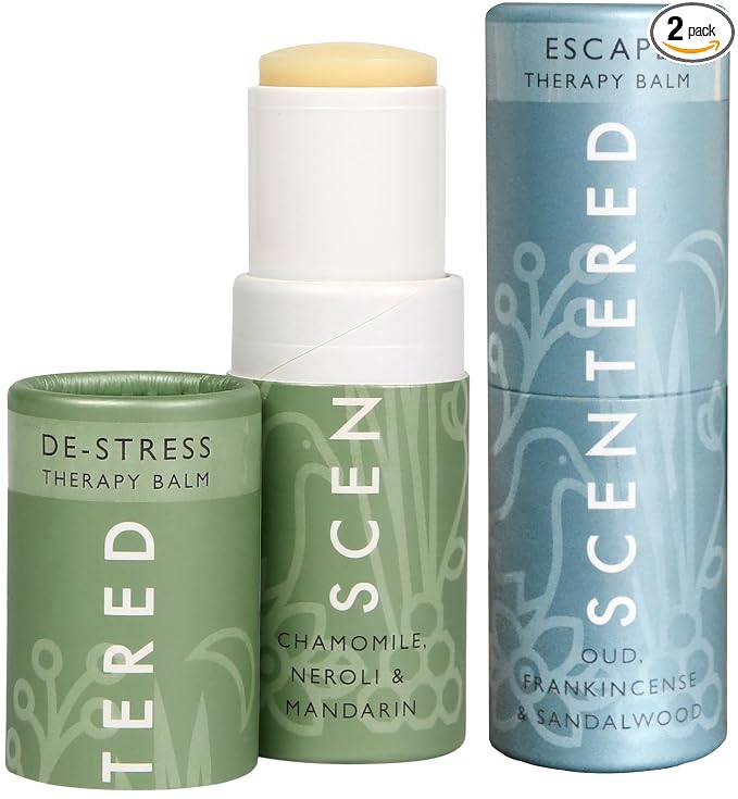 Scentered Aromatherapy Balm Sticks for Stress-Relief & Meditation - Roll On Essential Oil Blends of Frankincense, Oud, Chamomile - Aromatherapy Gifts for Women - De-Stress & Escape