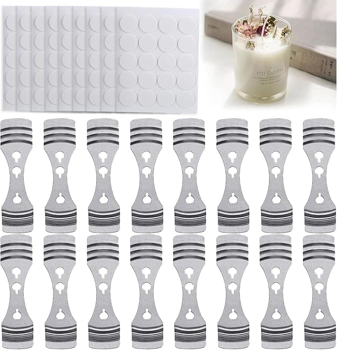 20pcs Candle Wick Holder, 180pcs Candle Wick Stickers, Silver Stainless Steel Candle Wick Centering Devices, Candle Making Supplies for Candle Making, Candle DIY