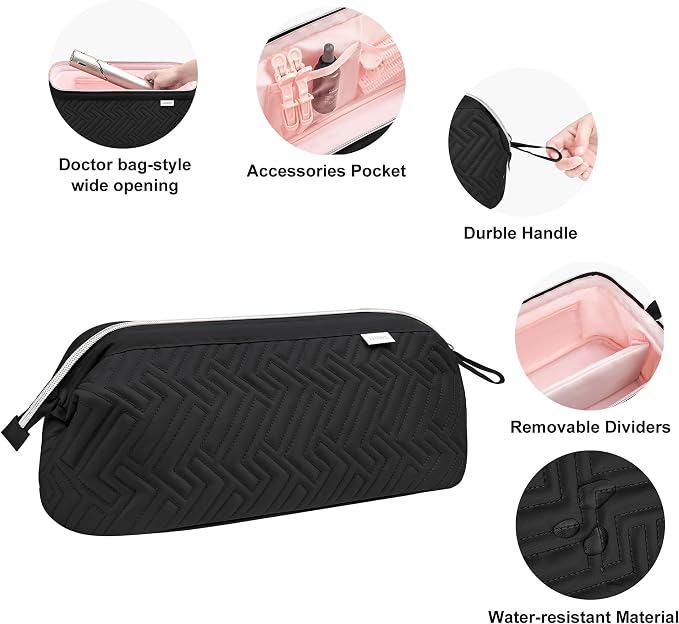 Leudes Hair Tools Travel Bag for Shark Flexstyle Carrying Case Portable Shark Hair Air Wrap Dryer Case Waterproof Dustproof Flat Curling Iron Travel Organizer (Black+Heat Resistant Mat)