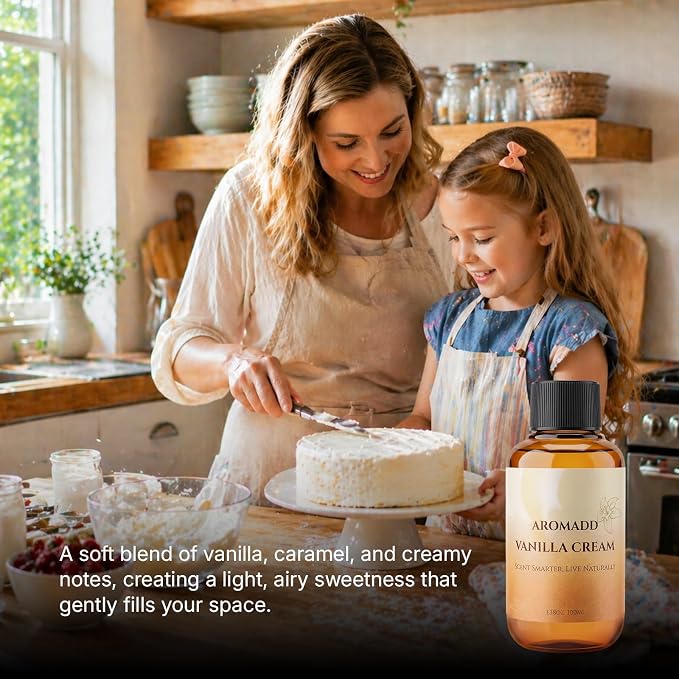 AROMADD Vanilla Cream Diffuser Oil, Warm Vanilla & Caramel Scent, Soft Sweet & Cozy Aroma, Long Lasting Fragrance Oil for Waterless Diffusers & Home Fragrance, 3.38 Fl Oz (100ml)