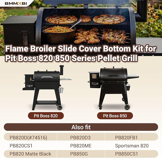 Flame Broiler Kit for Pit Boss 820 850 Series Pellet Grills, Flame Broiler Slide Cover Bottom Kit for Pit Boss PB820FB PB820PS1 PB820S PB820SC PB820XL PB850CS1 Pit Boss Grill Replacement Parts