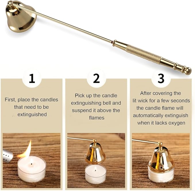 Candle Snuffer, Candle Snuffers Wick Snuffer, Candle Accessory, Extinguish Candle Flame Safely with Long Handle Putting Out Fire, Candle Extinguisher Tool (Gold)