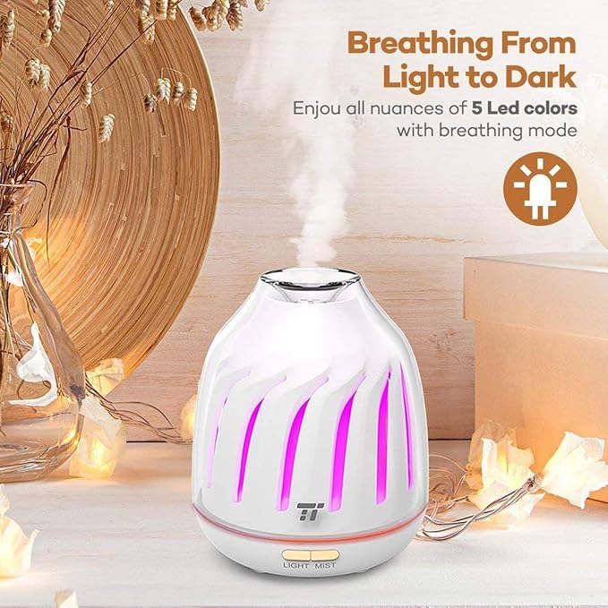 Aroma Diffuser, Diffusers Essential Oils, Breathing Light, 5 LED Colors, Waterless Auto Shut Off