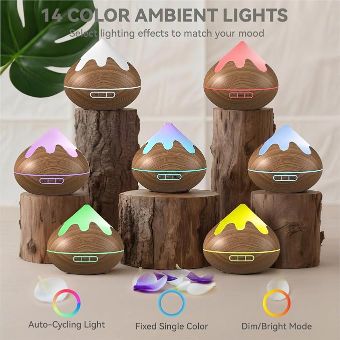 500ML Essential Oil Diffuser, Ultrasonic Aromatherapy Diffuser with Remote Control, Air Diffusers for Home Office Room, Fragrance Aroma Diffuser with 7 Color LED & 2 Mist Mode, Mocha Brown