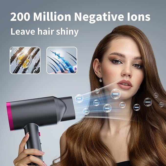 ANNE BETTY Ionic Hair Dryer with Diffuser, Powerful 1800W Blow Dryer for Women & Men, Fast-Drying Hair Dryer with Nozzle for Home, Salon, Travel
