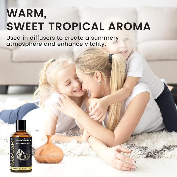 Coco-Vanilla Fragrance Oil Essential Oil, MAYJAM 3.38FL.OZ Coconut Vanilla Oil for Diffusers for Home, Long Lasting Scented Oils for Soap Candle Making - 100ML