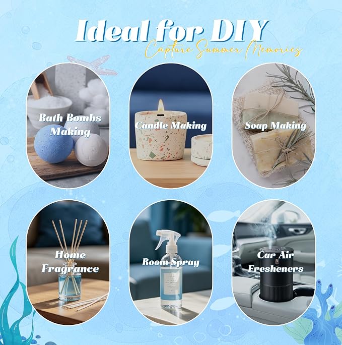 Summer Essential Oils Set, Tropical Fragrance Oils for Diffusers for Home, Scented Oil for Candle & Soap Making, Coconut & Gardenia,Ocean Wind & Jasmine More 10x5ml Aromatherapy Oils Gift for Women