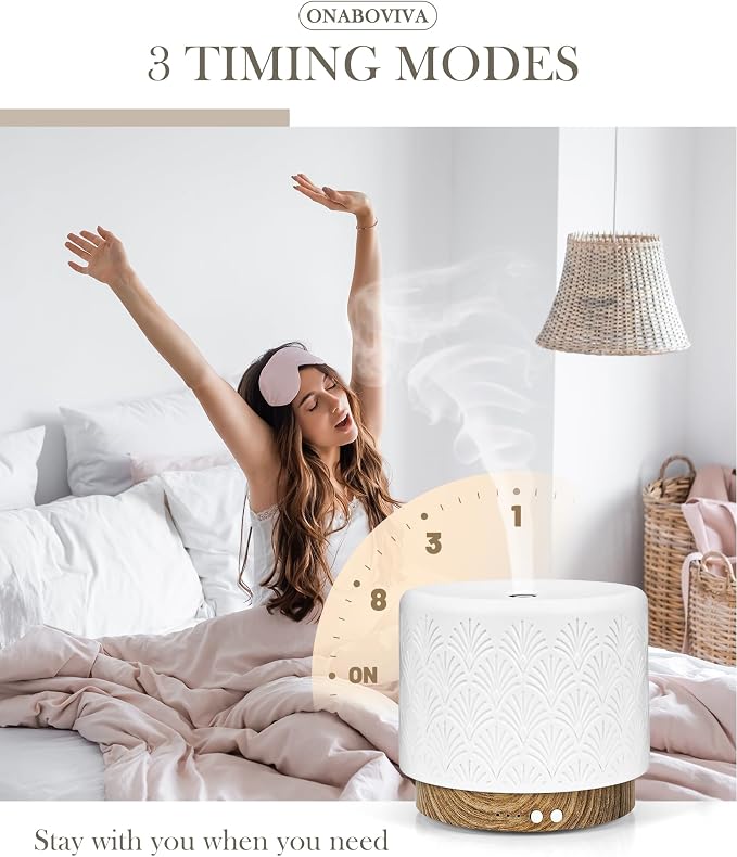 Essential Oil Diffuser - 280ml Ceramic Diffuser for Large Room & Commercial Use, 2.4MHz Aromatherapy Diffuser with Cool Mist Humidifier & Night Light, Ideal for Bedroom, Office, Yoga, Spa, Gifts