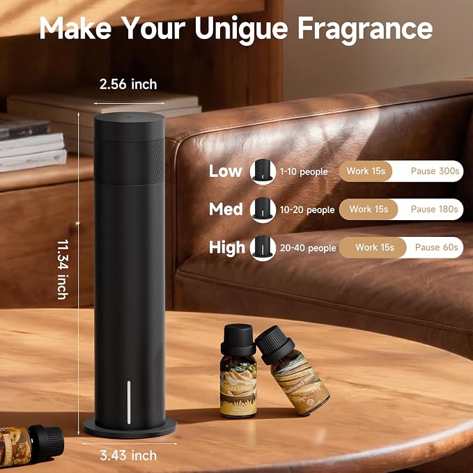 Waterless Scent Diffuser Starter Kit - Cold Air Diffuser Machine with 6 Essential Oils, 1500 Sq.ft Coverage for Large Room Home Office Hotel, Smart Aromatherapy Diffuser, Remote Control & APP, Timer