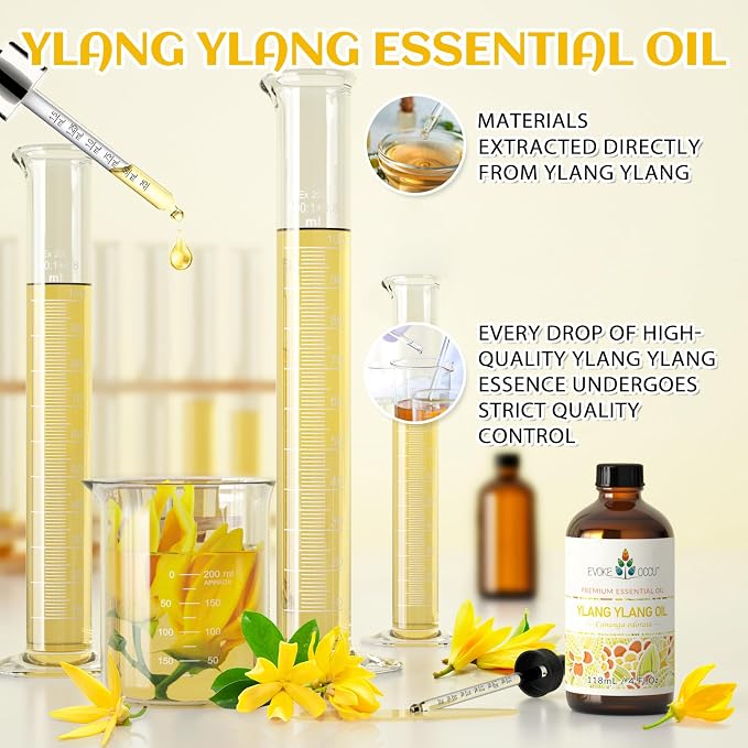 EVOKE OCCU Ylang Ylang Essential Oil 4 Oz, Pure Ylang Ylang Oil for Skin Hair Aromatherapy Diffuser Fragrance DIY- 4 FL Oz