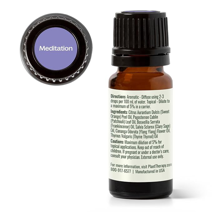 Plant Therapy Meditation Essential Oil Blend 10 mL (1/3 oz) 100% Pure, Undiluted, Calming Aromatherapy for Yoga, Mediation, and Self Care