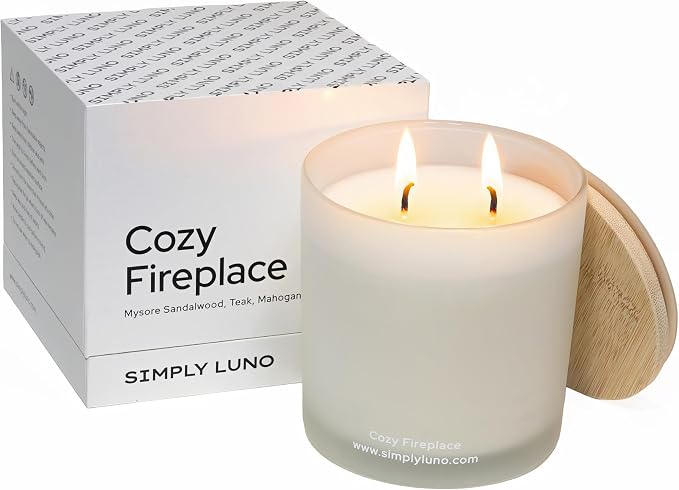 Cozy Fireplace | Tobacco & Wood Scented Candle | 14oz Soy Wax Large Candle | 50+ Hour Long Lasting Candle | Fall and Winter Home Scent| Luxury Jar Candle | Luxury Gift Box for Men