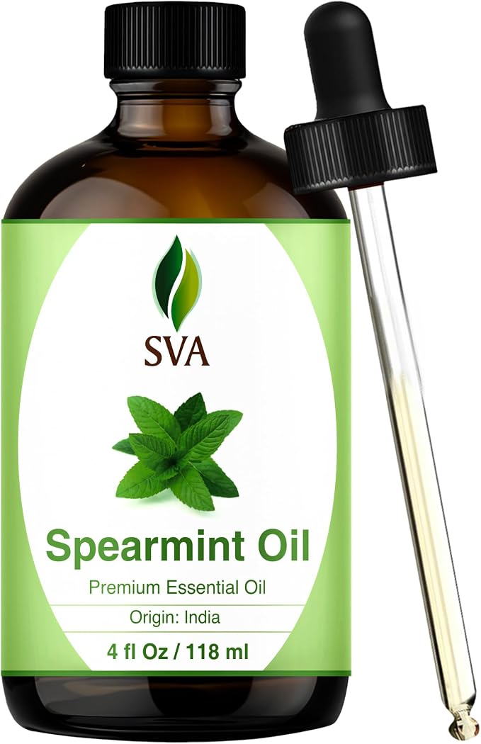 SVA Spearmint Essential Oil 4 Oz with Dropper 100% Pure Natural Undiluted Premium Therapeutic Grade Oil for Diffuser, Aromatherapy, Face, Body & Hair Care
