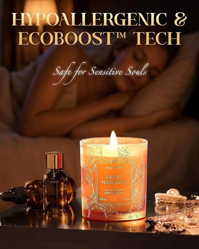 M&SENSE Sweet Mandarin Soy Candle, No Toxin Refreshing Fragrance, 8.1oz 42-Hour Long Burning, Bright Refreshing Citrus, Summer Housewarming Gift