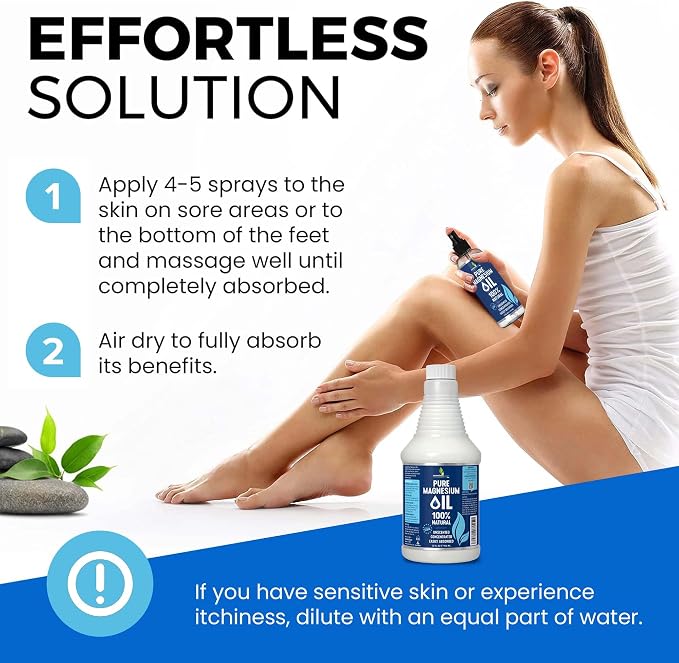 Pure Magnesium Oil Spray 32oz - Topical Magnesium Spray for Sleep & Feet - Extra Strength - USP Grade - 100% Natural and Organic Oil for Muscle Pain & Cramps - No Sprayer Included - Made in USA