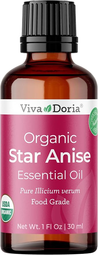 Viva Doria Star Anise Essential Oil, USDA Certified Organic Star Anise Oil, 100% Pure, Natural Essential Oil, Undiluted, for Aromatherapy | Food Grade, 30 mL (1 Fluid Ounce)