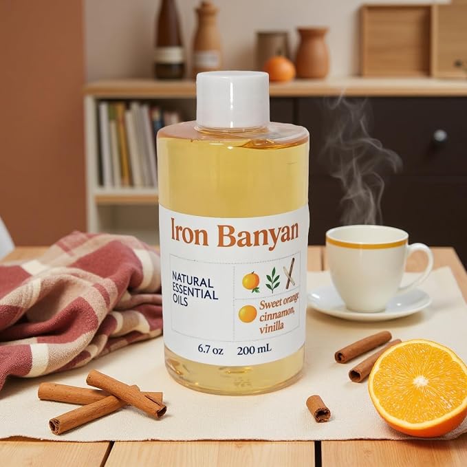 Orange Cinnamon Vanilla Essential Oil Blend 200ml | Home aromatherapy diffuser oil, woody-citrus aroma, promotes focus and relaxation