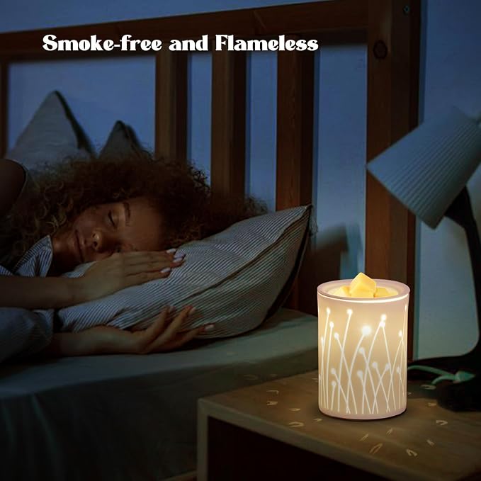 Ceramic Essential Oil Burner Aromatherapy, 3-in-1 Candle Wax Melt Warmer, Fragrance Melter White for Home Office Bedroom Aromatherapy Gift Decor, Flygrass