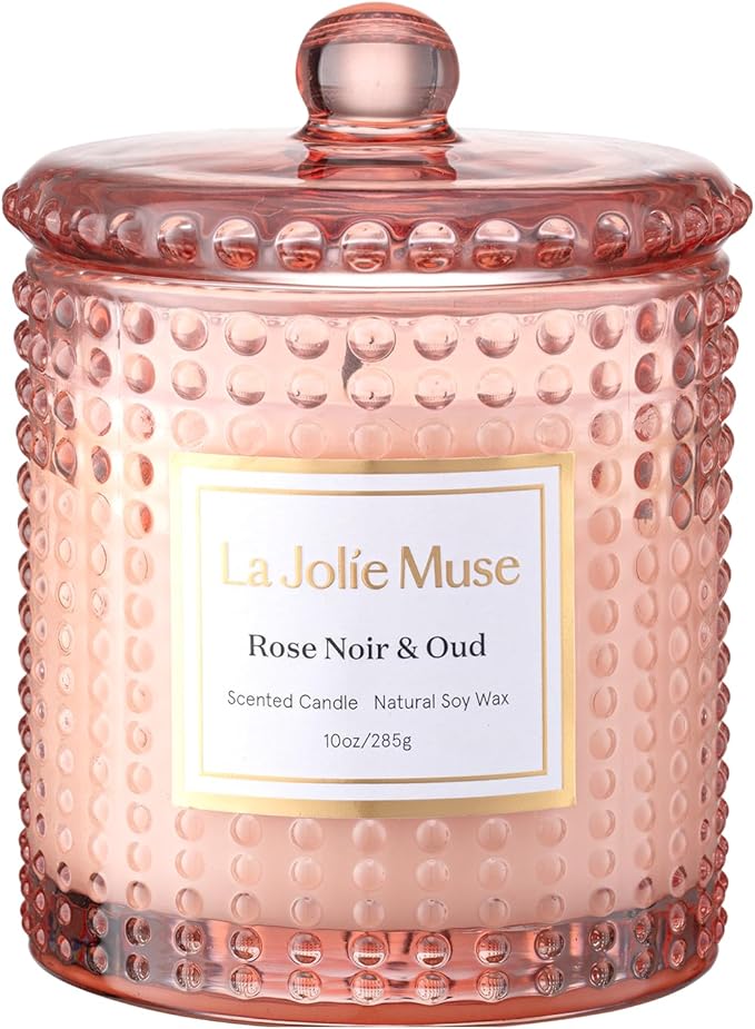 LA JOLIE MUSE Rose Noir & Oud Scented Candles for Home, Natural Soy 55 Hrs | Luxury Jar Candle, Floral Pink Candles, Clean Non Toxic, Decorative Candle for Candle Warmer, Gift for Women, Sandalwood Rose