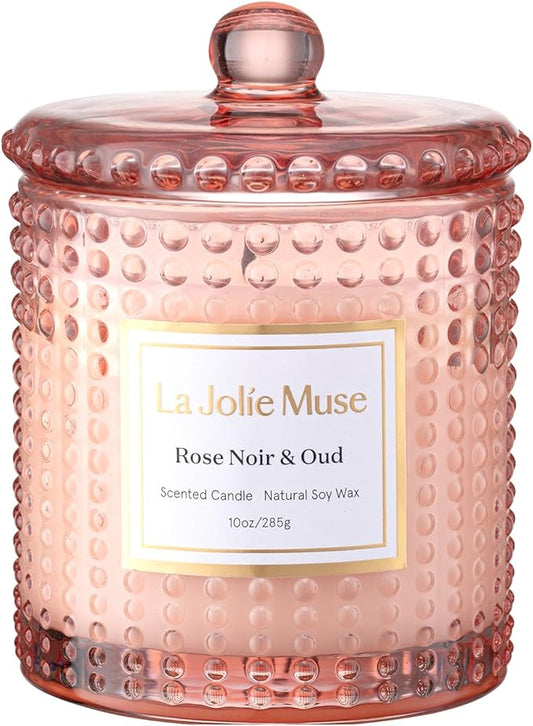 LA JOLIE MUSE Rose Noir & Oud Scented Candles for Home, Natural Soy 55 Hrs | Luxury Jar Candle, Floral Pink Candles, Clean Non Toxic, Decorative Candle for Candle Warmer, Gift for Women, Sandalwood Rose