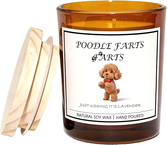 Poodle Gifts for Women | Birthday Gifts for Mom | Light When Dog Farts Candle | Cedar By Natural Soy Wax | Pet Safe Friendly Memorial Candles for Home Scented Household Essentials
