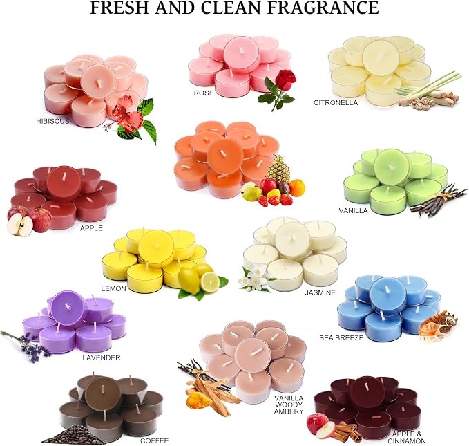 DEYBBY Scented Tealight Candles, Long Lasting Soywax Tea Candle Used for All of Holders|Clear Cup|12 Counts|Up to 4 Hour Burn Time|Fresh Orchard