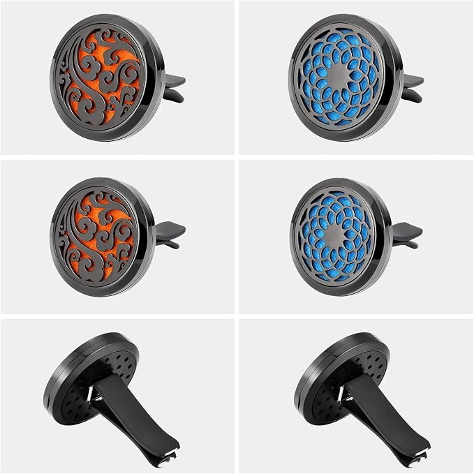 Tatuo 2 Pieces 316l Car Aromatherapy Essential Oil Diffuser Air Freshener Vent Clip with 48 Felt Pad Gift for Women Men Birthday Mother's Day(Cloud, Sunflower Patterns)