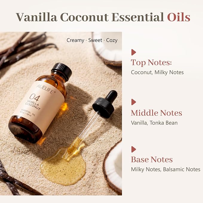 Vanilla Coconut Essential Oil for Diffusers & Candle Making, 118ml (4 fl oz) Large Bottle, Long Lasting Scent Oil for Home Fragrance, Soaps, DIY & Aromatherapy