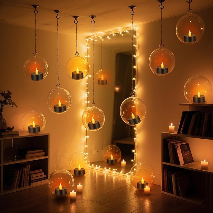 Tea Lights Battery Operated Candles LED Tea Lights Flameless Candles 200+ Hours Flickering Fake Tealights for Halloween, Christmas Aniversary Home Table Decor(Black, 50 Pack)