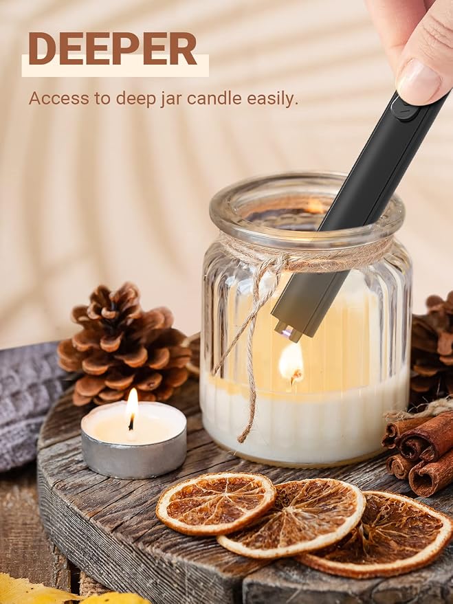 Candle Lighter Stocking Stuffers for Women Men, Electric Candle Lighter USB Rechargeable for Him Wife Grandma Girlfriend Safety Lock Long Lighters for Grill Home Kitchen BBQ Camping