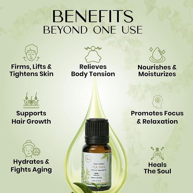 My ACE Tea Tree Essential Oil 0.33 Fl Oz - Pure & Natural - Premium Grade for Aromatherapy, Diffuser, Skin, Hair, Massage, Candle & Soap Making, Home - Glass Bottle with Dropper - Long Lasting Scent