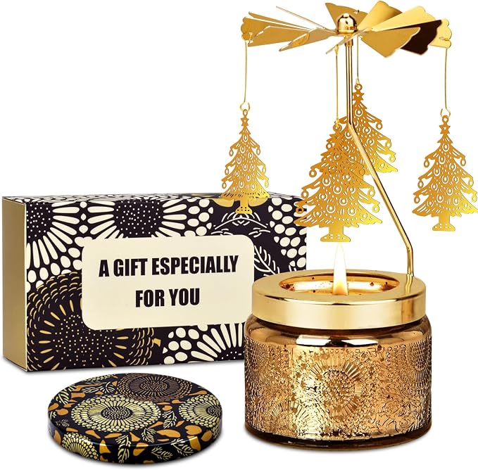 Nialnant Christmas Tree Rotating Scented Candle Gift for Women Mom Daughter Sister Wife, Unique Rotating Scented Candle Gifts for Birthday Christmas Holiday Party Table Decoration