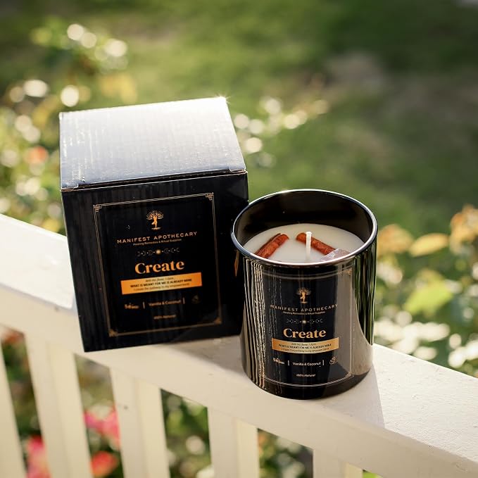 Aromatherapy Scented Candle for Creativity & Inspiration – Hand-Poured Soy Candle Infused with Vanilla, Coconut, Cinnamon & Rose Quartz Crystals – 50 Hrs Burn Time & 10.5 Oz – Ideal Birthday Gift