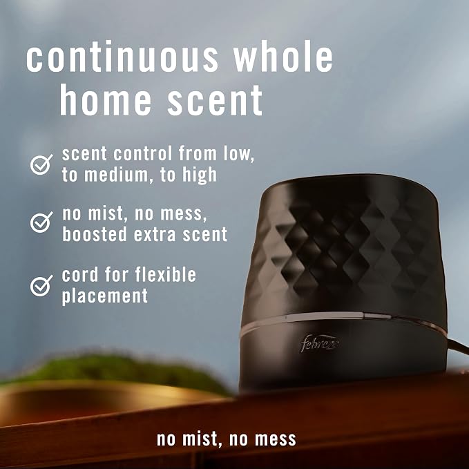 Febreze Plug Scent Booster in Black, Continuous Scent Device Oil Diffuser, Compatible with Febreze Air Freshener Plug in Refills - Refills not Included