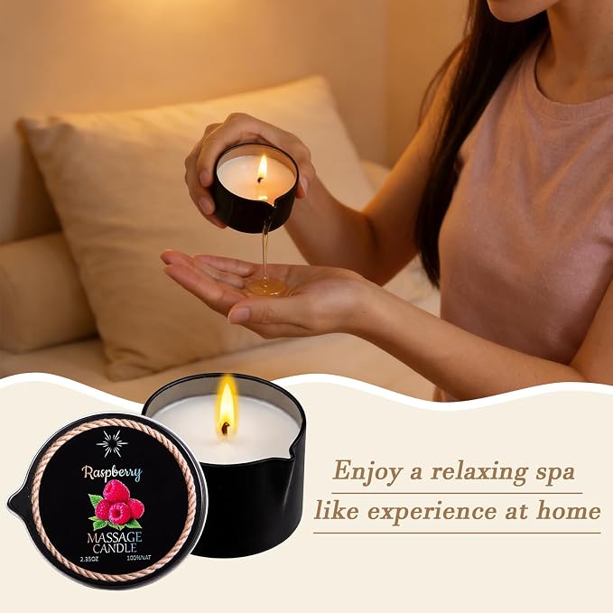 6 Pack Low Temperature Massage Oil Candle Set - Soy Wax that Melts Into Skin Nourishing Body Oil Massage Candle for Home Spa, Massage Therapy, Relaxation - Natural - 2.35 oz Each